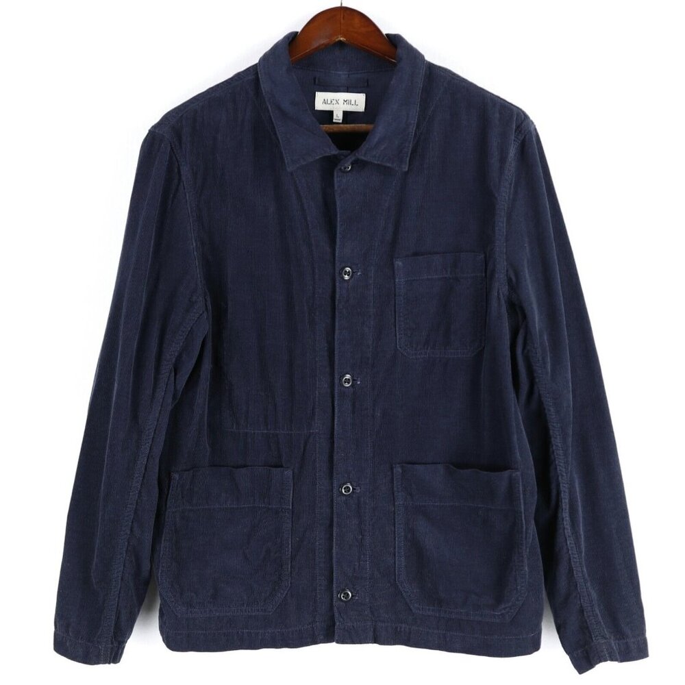 Alex Mill Fine Wale Corduroy Work Jacket Chore Coat Mens Large Navy Blue Cotton